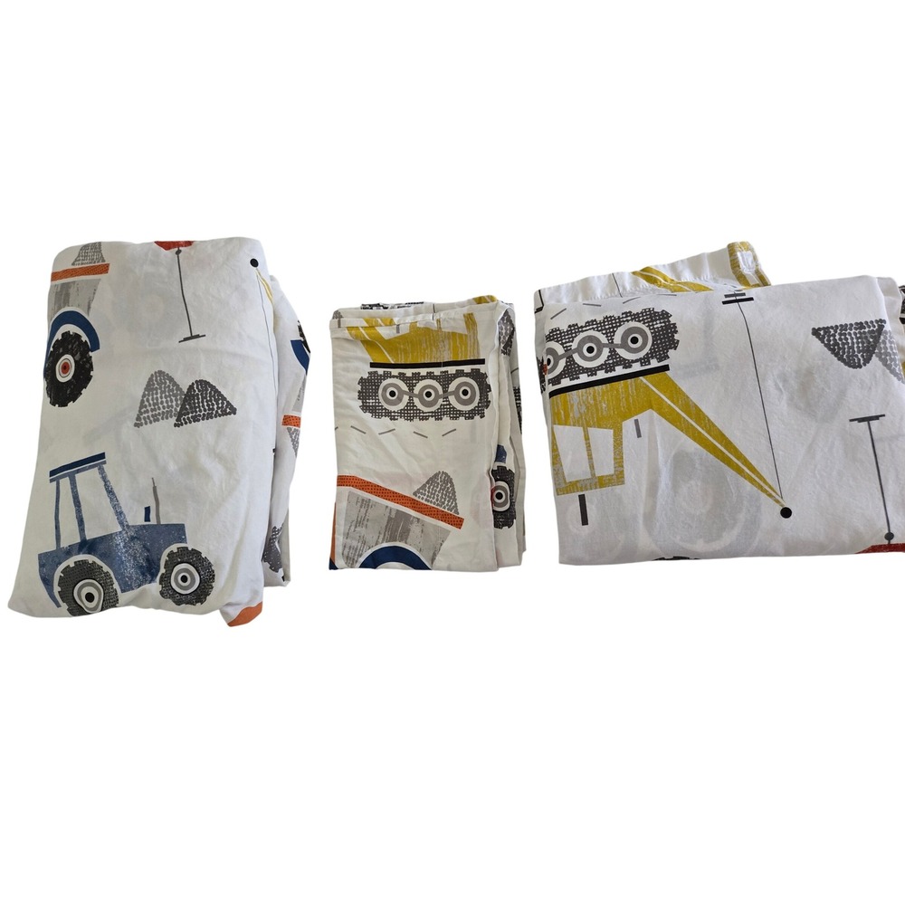 The Company Store Kids Twin Sheet Set Construction Vehicle Organic Cotton Trucks